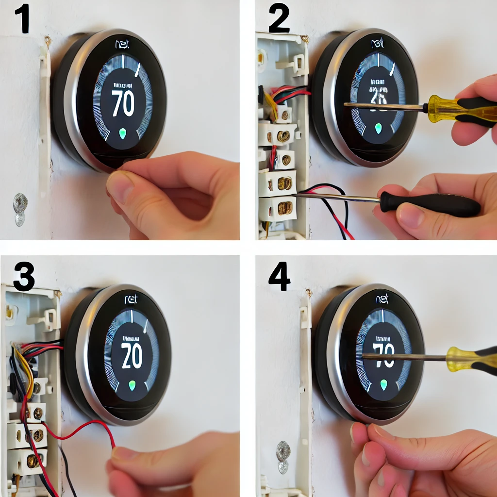 step-by-step diagram showing the process of removing a Nest Thermostat from the wall