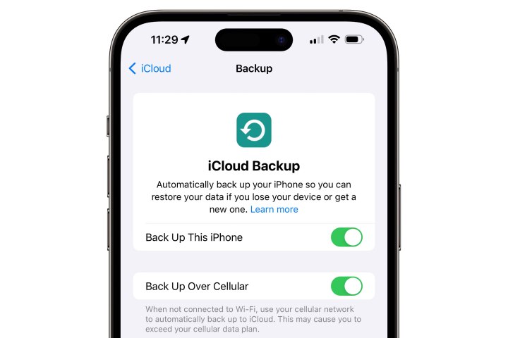 iPhone showing iCloud Backup Settings.