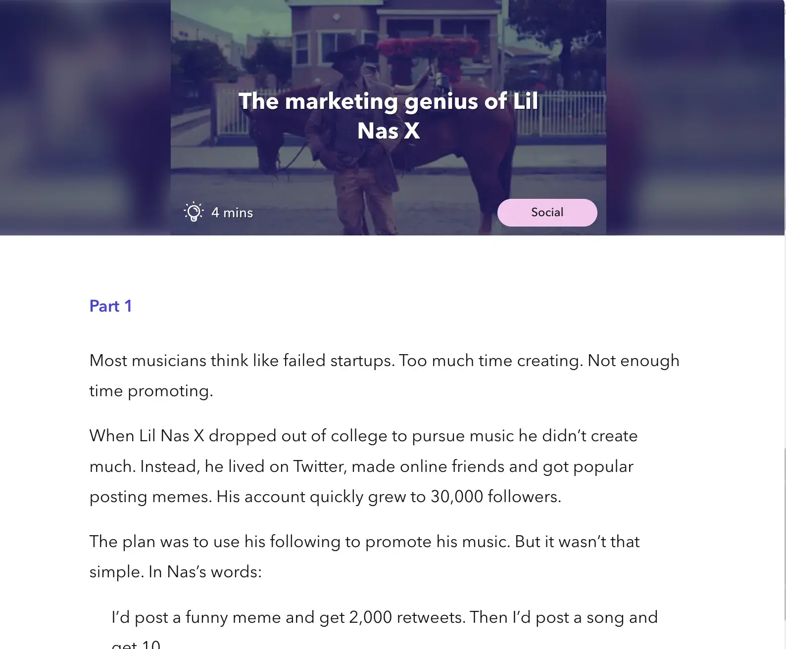 Screencap of Marketing Examples. Subject: The marketing genius of Lil Nas X.