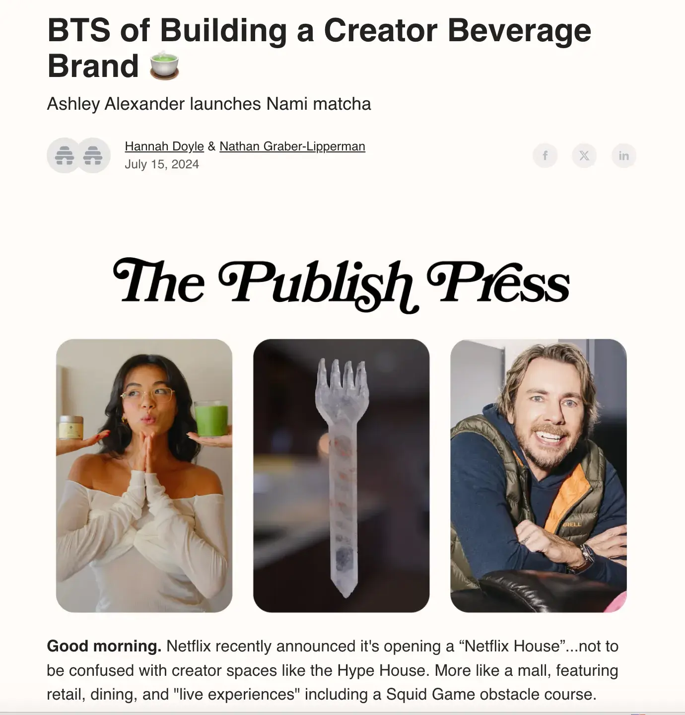 Screencap of The Publish Press. Subject: BTS of Building a Creator Beverage Brand.