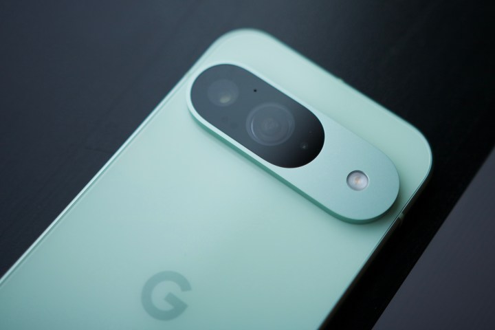 A close-up photo of the camera on the Google Pixel 9.