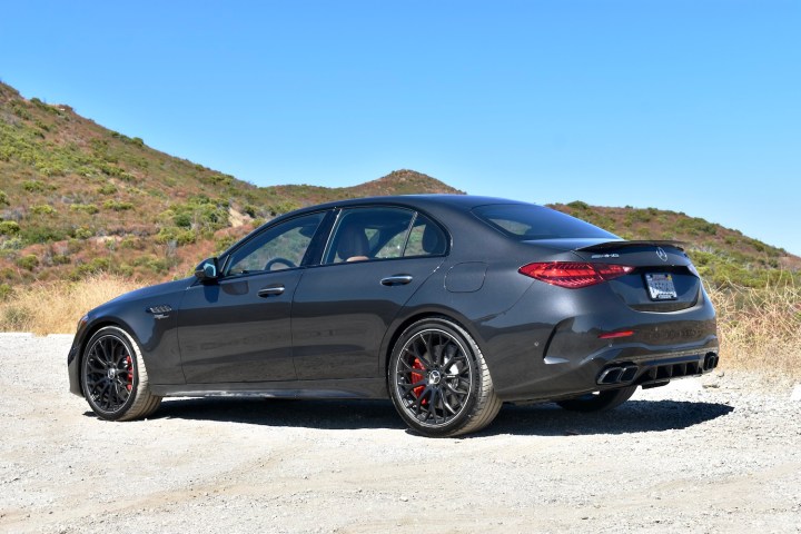 2025 Mercedes-AMG C63 S E Performance rear quarter view.