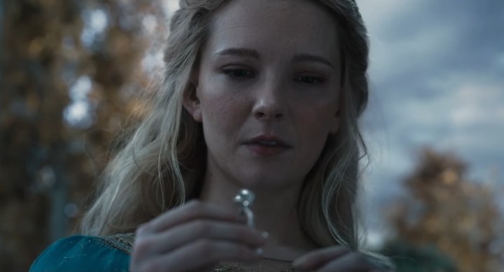 Galadriel putting on a ring in "The Lord of the Rings: The Rings of Power."