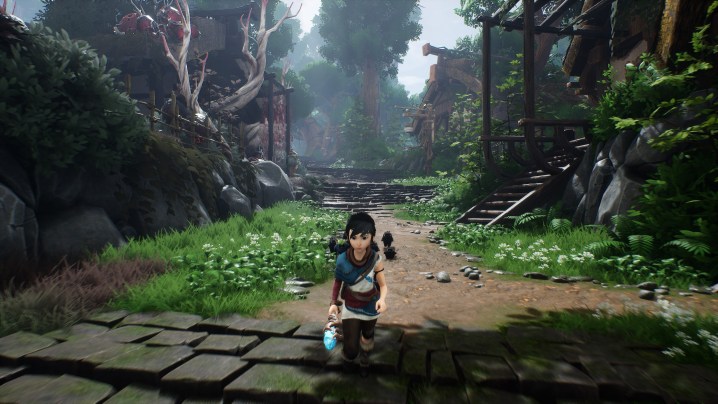 Kena running in the Xbox version of Kena: Bridge of Spirits.