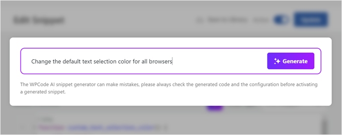 Generating a new code snippet with WPCode AI