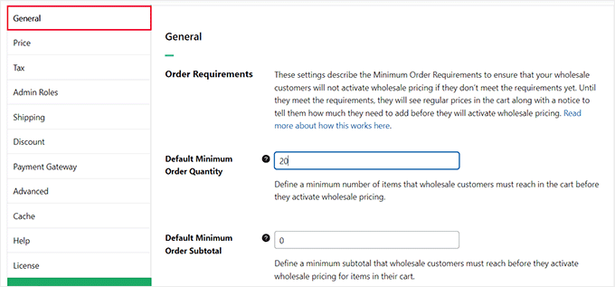 Configure general settings for the Wholesale Suite