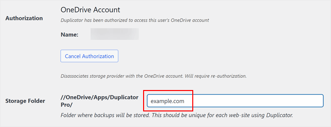 Creating a new folder path for the Duplicator-OneDrive backup